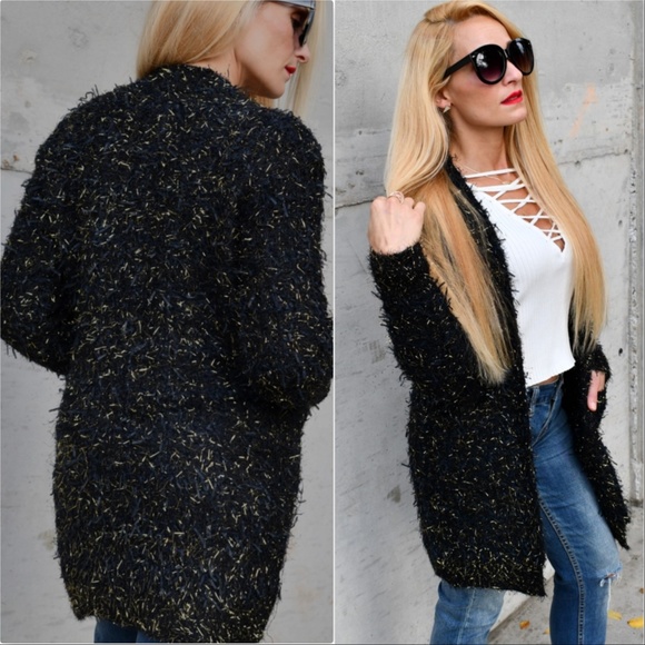 MODA ME COUTURE Sweaters - GOLD TINSEL Black Cardigan